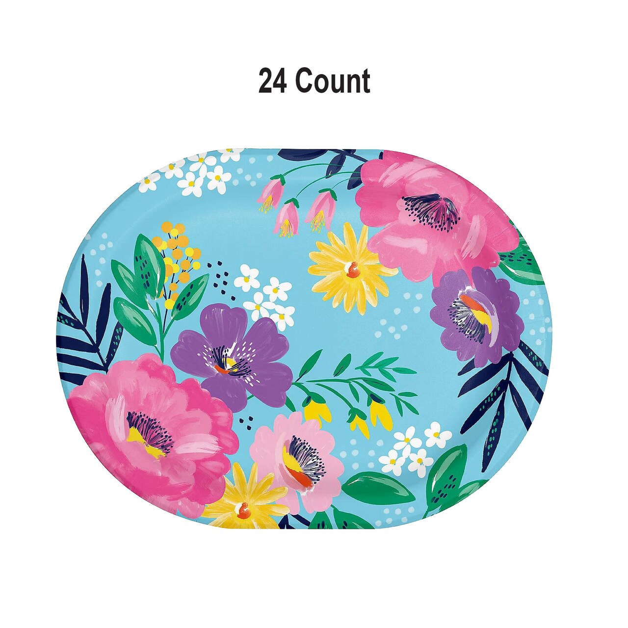9.25" x 12" Floral Oval Paper Platters Elegant Dinner Serving Plates for Parties 24 Count